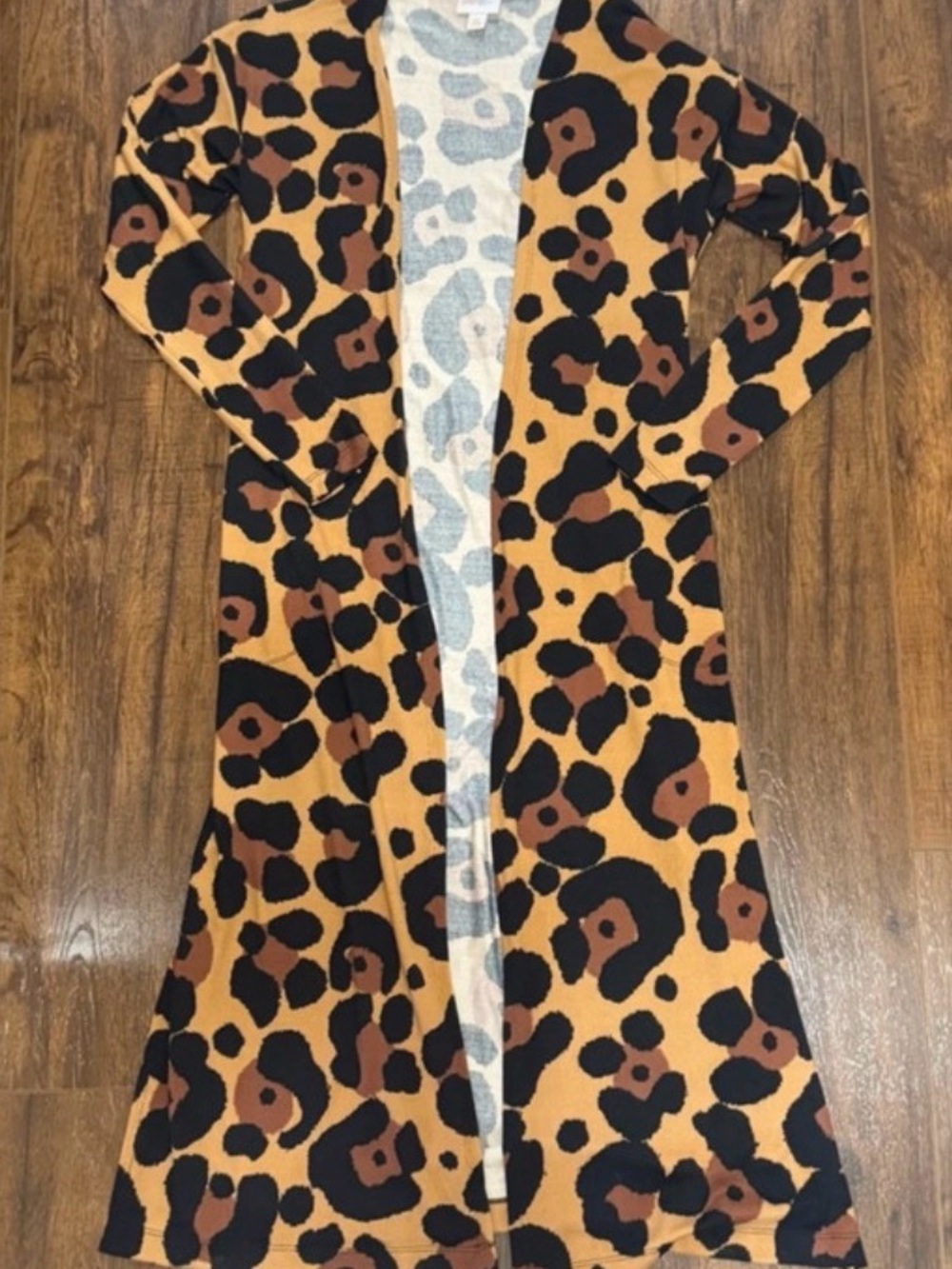 LuLaRoe Leopard Print Long Open Front Duster - Tan, Black, Brown